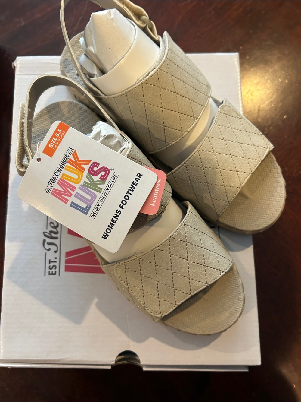 Muk Luks Quilted Beige Women's Slingback Sandals